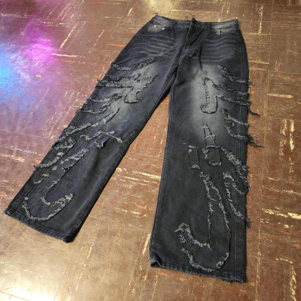 Distressed Jeans y2k Grunge Shredded Thrashed Black (32W) ⛓️